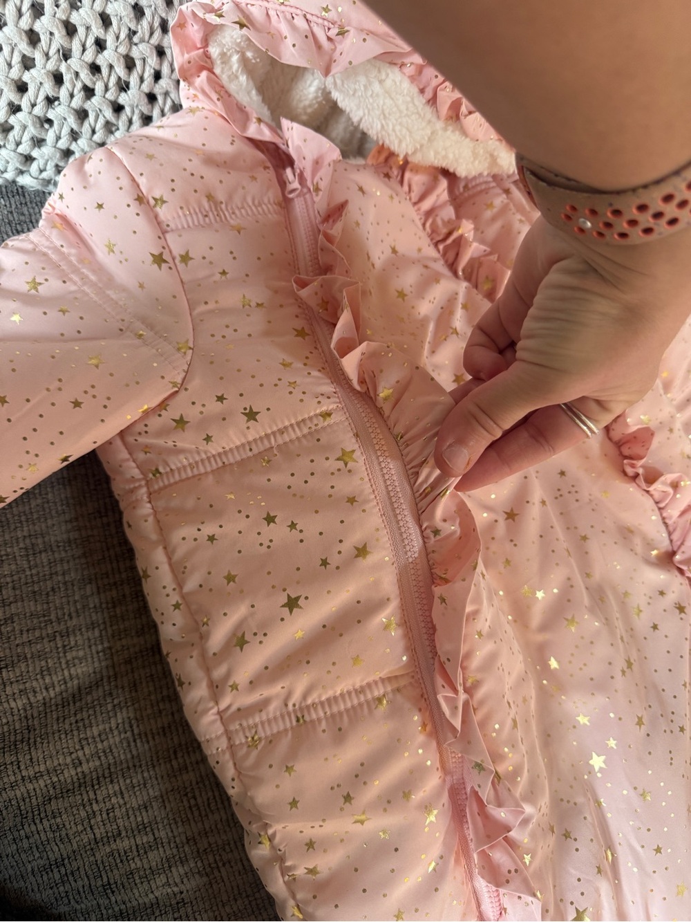 First Impressions Baby Girl Pink Star Snowsuit Hooded Sherpa Lined 24 Months - Picture 11 of 12